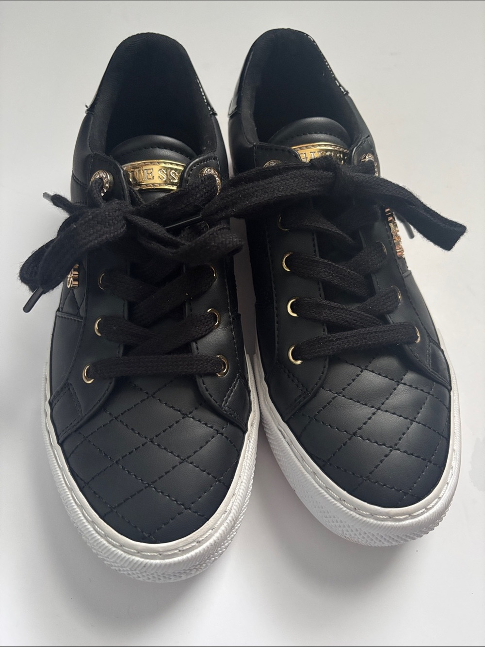 Guess Kids Black Quilted Sneakers with Gold Trim